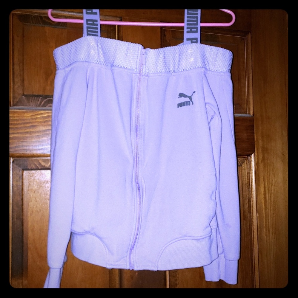 Puma off shoulder zip up sweatshirt